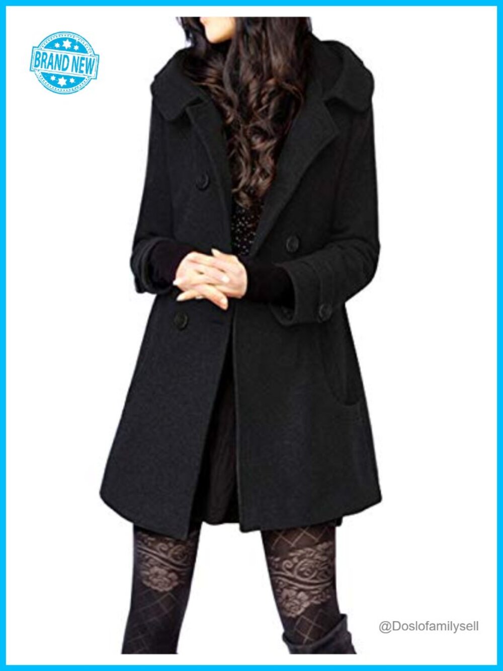 Wool Blend Hooded Peacoat Mid Long Double Breasted Coat